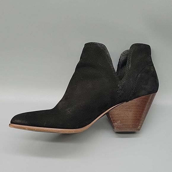 Frye boots Reina cut out 9 black leather heel shoes western Nubuck ankle bootie - Picture 9 of 11